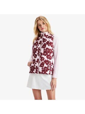 G/FORE Size M Tonal Floral Quilted Insulated Puffer Vest Blush Golf G4LF22O42